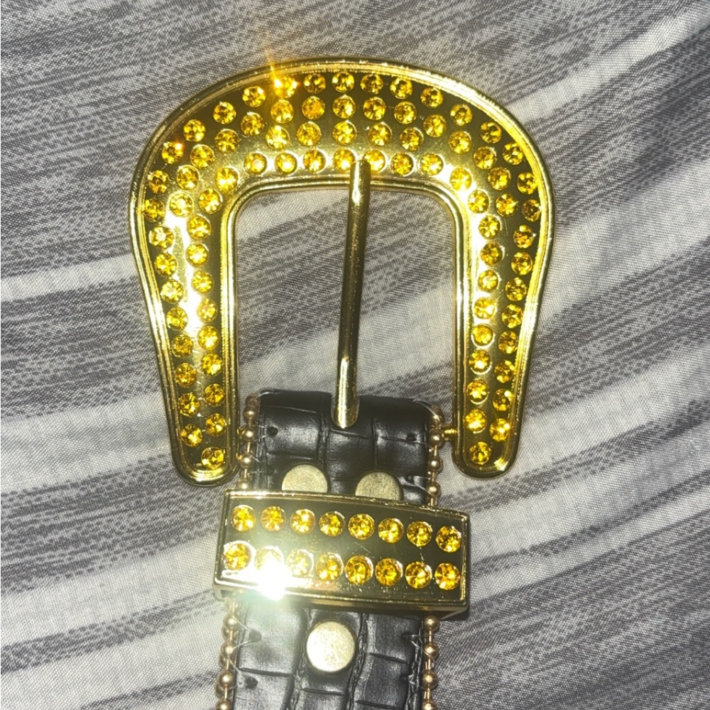 Black & Gold BB Simon Croc Rhinestone Vintage Y2K Brand New Belt - Size 36 - 38